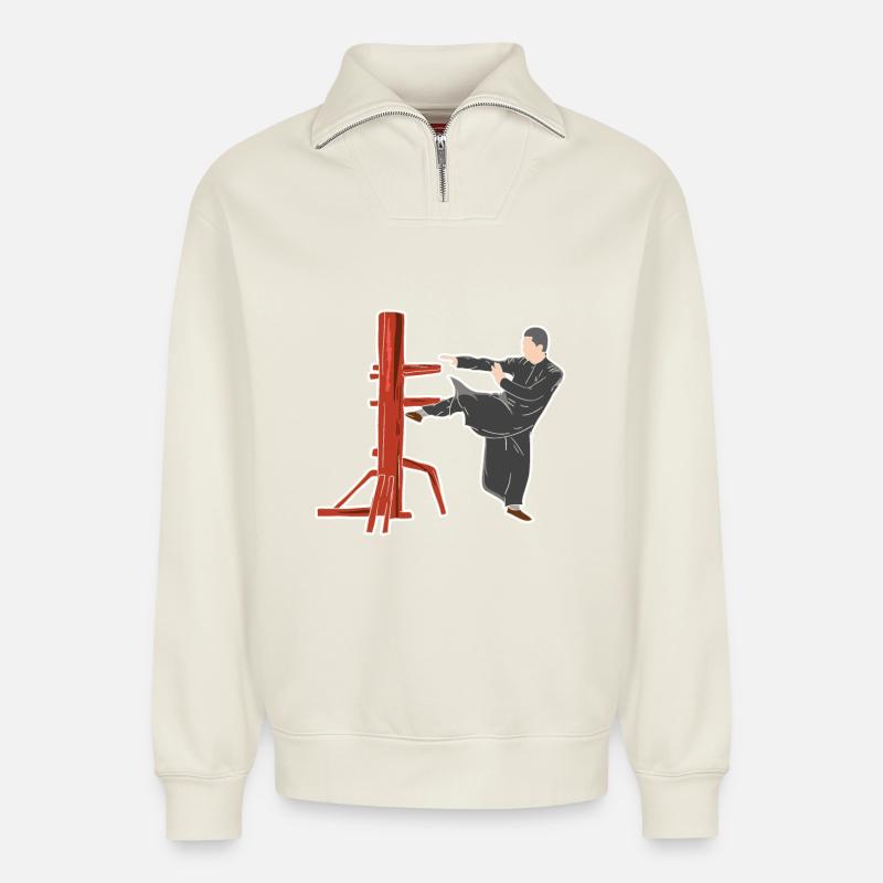 Wing Chun Kampfpose - Relaxed Unisex Organic Half Zip Sweatshirt – von SPREAD - Naturweiß