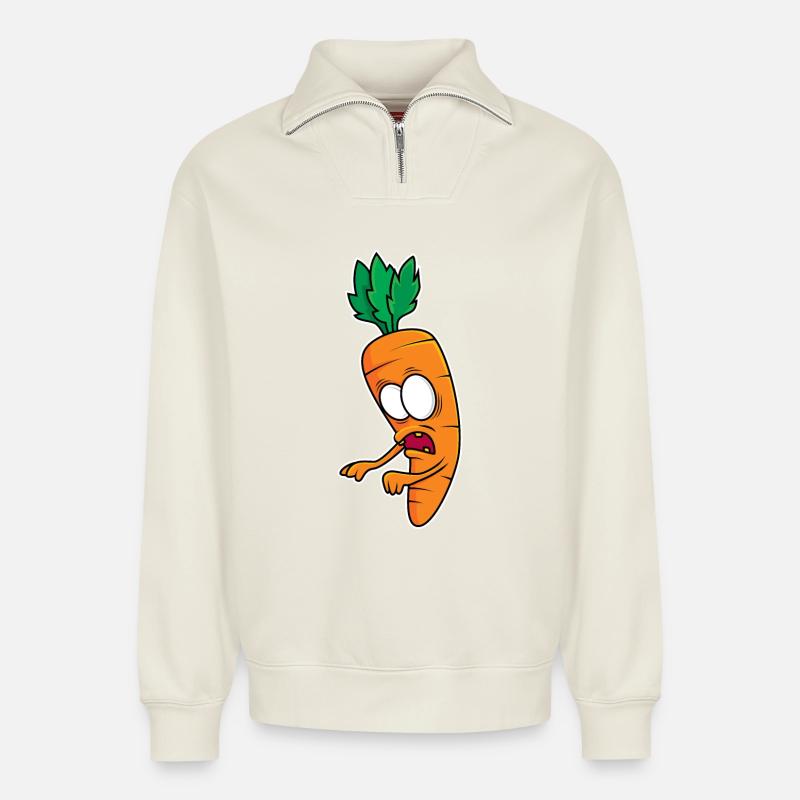 Zombie-Möhre - Relaxed Unisex Organic Half Zip Sweatshirt – von SPREAD - Naturweiß