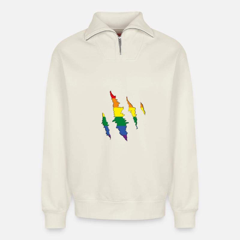 Rainbow Claw Scratch Trace - Relaxed Unisex Organic Half Zip Sweatshirt – by SPREAD - off white