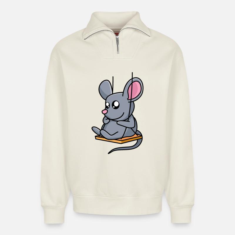 Mäuseschaukel - Relaxed Unisex Organic Half Zip Sweatshirt – von SPREAD - Naturweiß