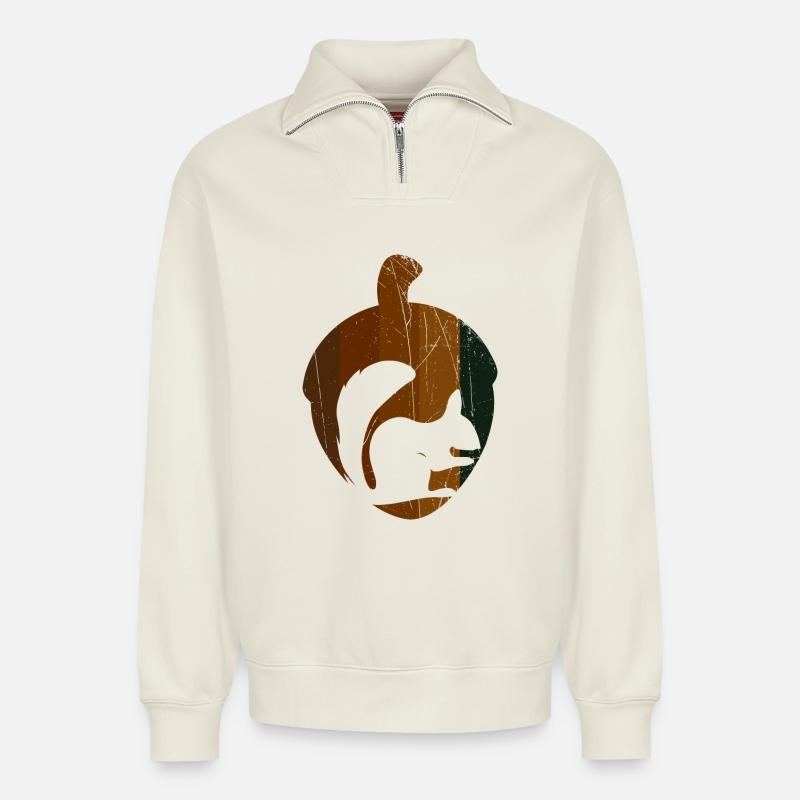 Squirrel hazelnut - design - Relaxed Unisex Organic Half Zip Sweatshirt – by SPREAD - off white