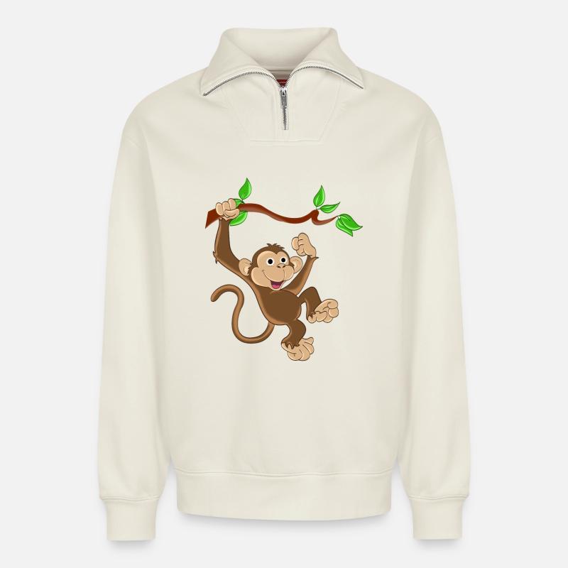 Lustiger Affe - Relaxed Unisex Organic Half Zip Sweatshirt – von SPREAD - Naturweiß