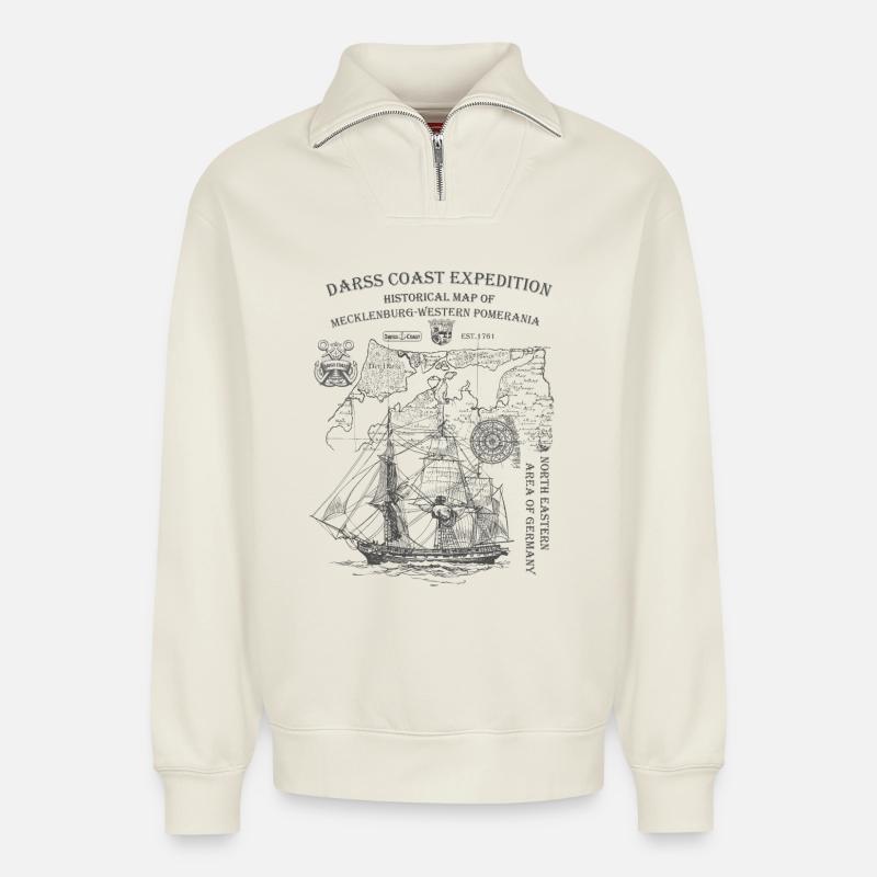Darss Coast Expedition - historisch - Relaxed Unisex Organic Half Zip Sweatshirt – von SPREAD - Naturweiß