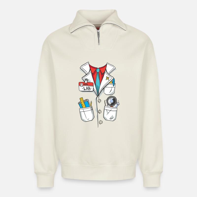 Laborkittel Kostüm - Relaxed Unisex Organic Half Zip Sweatshirt – von SPREAD - Naturweiß
