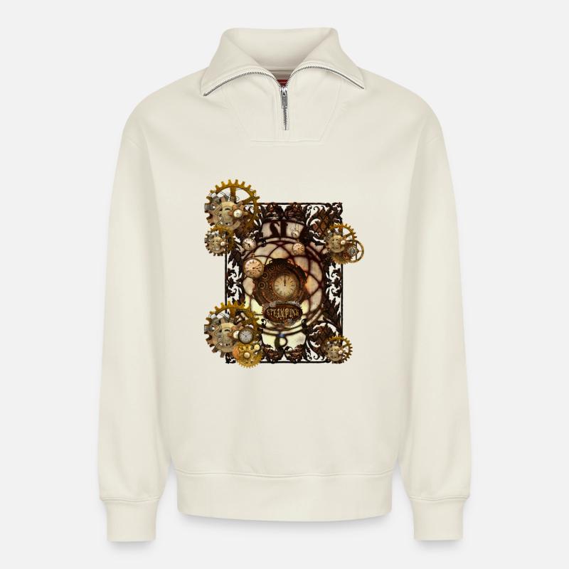 Atemberaubendes Steampunk-Design - Relaxed Unisex Organic Half Zip Sweatshirt – von SPREAD - Naturweiß