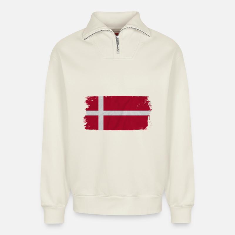 Drapeau danemark - Sweat unisexe décontracté en coton biologique à demi-zip – de SPREAD - blanc cassé