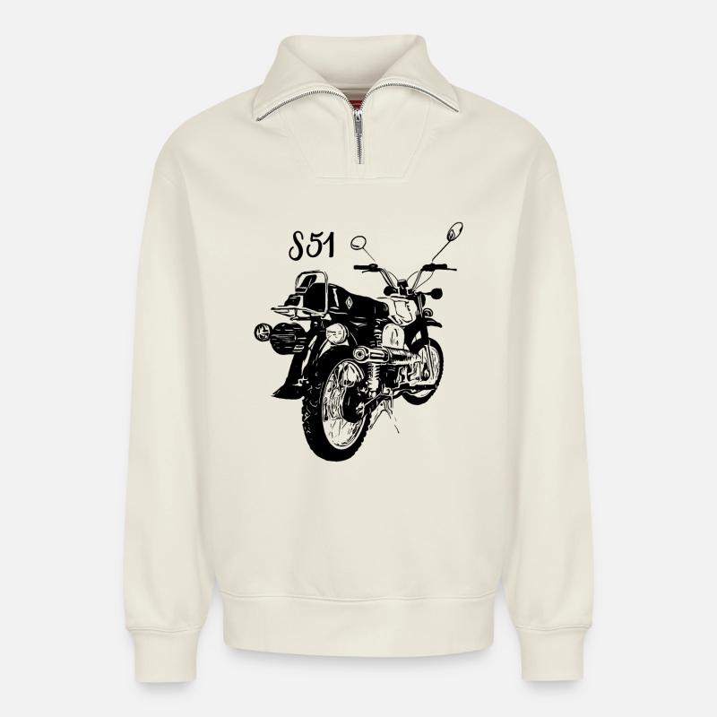 S51 - Sweat unisexe décontracté en coton biologique à demi-zip – de SPREAD - blanc cassé