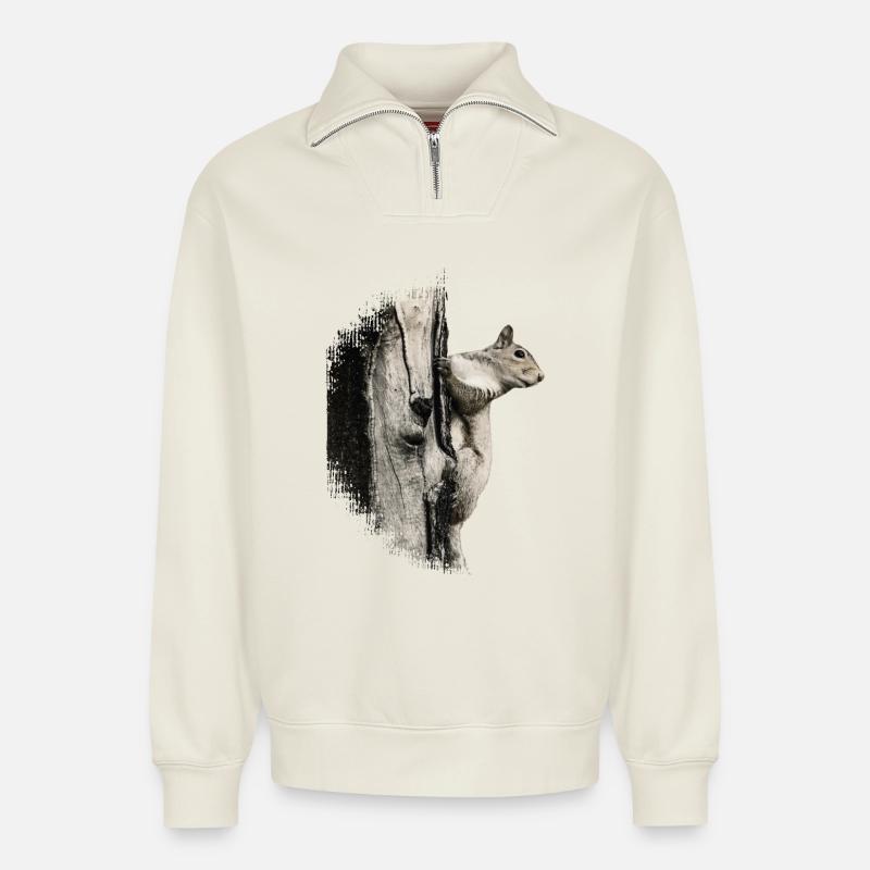 Eichhörnchen - Relaxed Unisex Organic Half Zip Sweatshirt – von SPREAD - Naturweiß