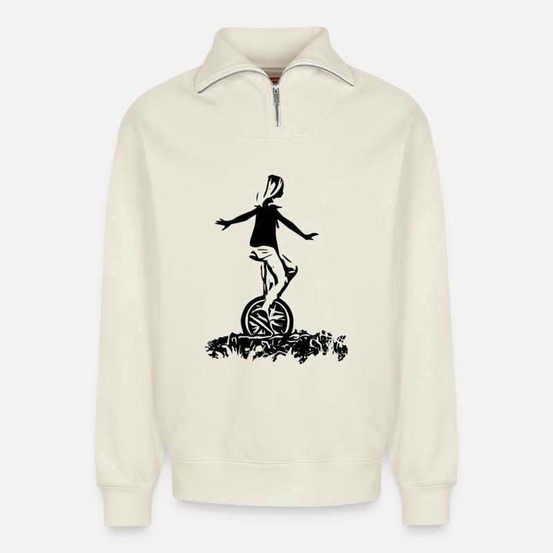 Einrad Mädchen - Relaxed Unisex Organic Half Zip Sweatshirt – von SPREAD - Naturweiß