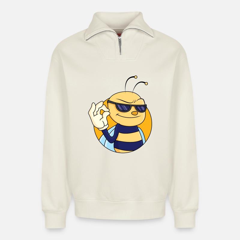 OK Zeichen Biene - Relaxed Unisex Organic Half Zip Sweatshirt – von SPREAD - Naturweiß