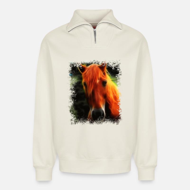 Pferd Wildpferd - Relaxed Unisex Organic Half Zip Sweatshirt – von SPREAD - Naturweiß