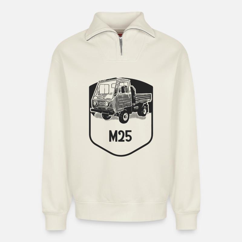 M25 Multicar DDR Klassiker - Relaxed Unisex Organic Half Zip Sweatshirt – von SPREAD - Naturweiß
