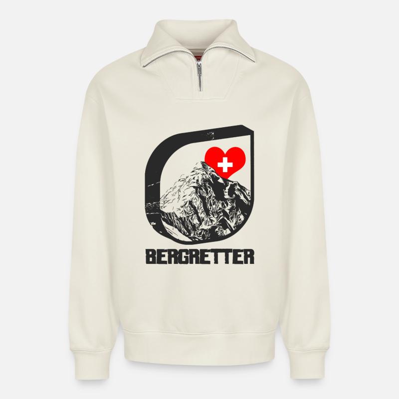 Bergretter - Relaxed Unisex Organic Half Zip Sweatshirt – von SPREAD - Naturweiß