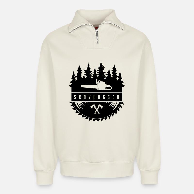 Holzfäller - Relaxed Unisex Organic Half Zip Sweatshirt – von SPREAD - Naturweiß