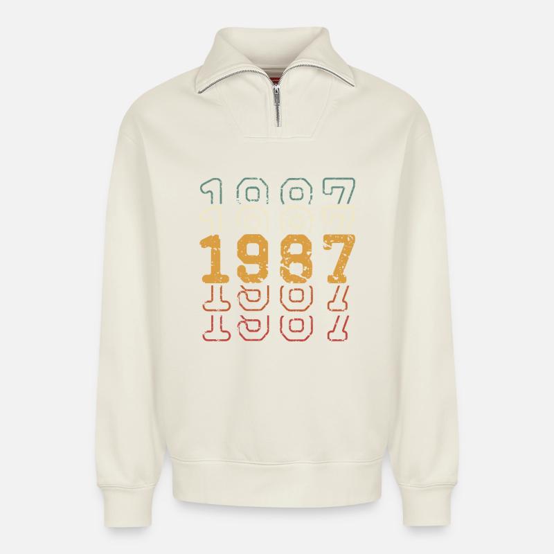 1987 - Relaxed Unisex Organic Half Zip Sweatshirt – von SPREAD - Naturweiß