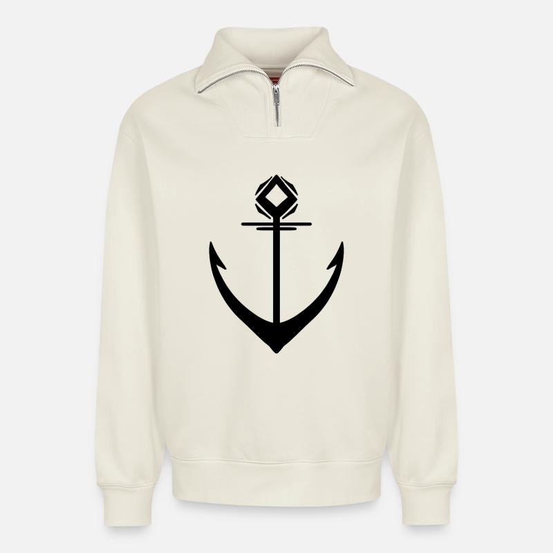 Anker Schwarz - Relaxed Unisex Organic Half Zip Sweatshirt – von SPREAD - Naturweiß