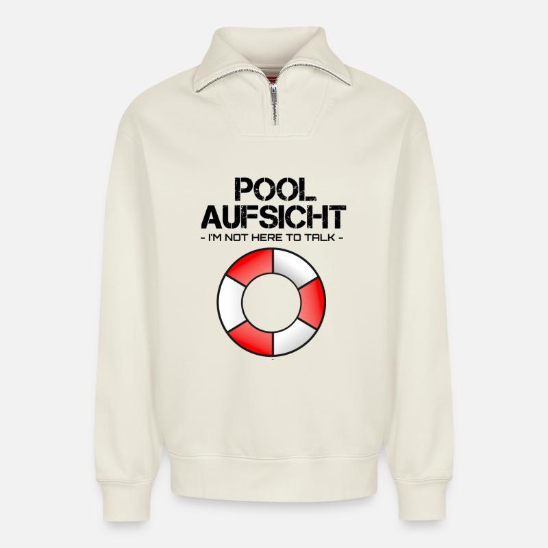 Pool Aufsicht mit Rettungsring - Relaxed Unisex Organic Half Zip Sweatshirt – von SPREAD - Naturweiß