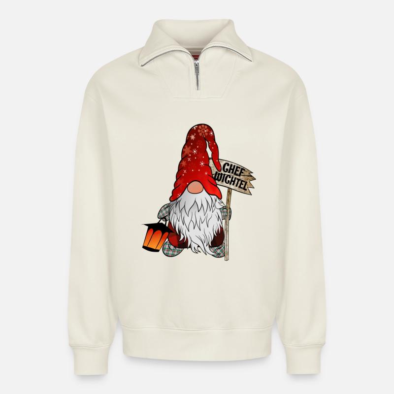 Chef Wichtel Weihnachts Gnom - Relaxed Unisex Organic Half Zip Sweatshirt – von SPREAD - Naturweiß