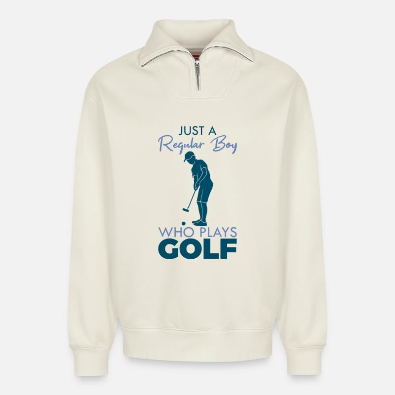 Lustiger Golfer Junge - Relaxed Unisex Organic Half Zip Sweatshirt – von SPREAD - Naturweiß