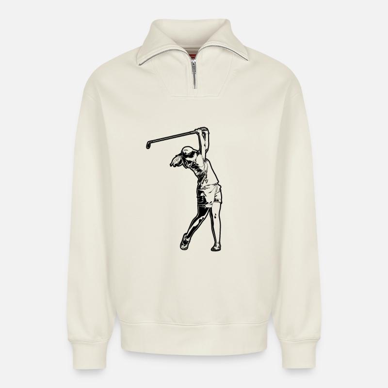 Golfspieler Mädchen - Relaxed Unisex Organic Half Zip Sweatshirt – von SPREAD - Naturweiß