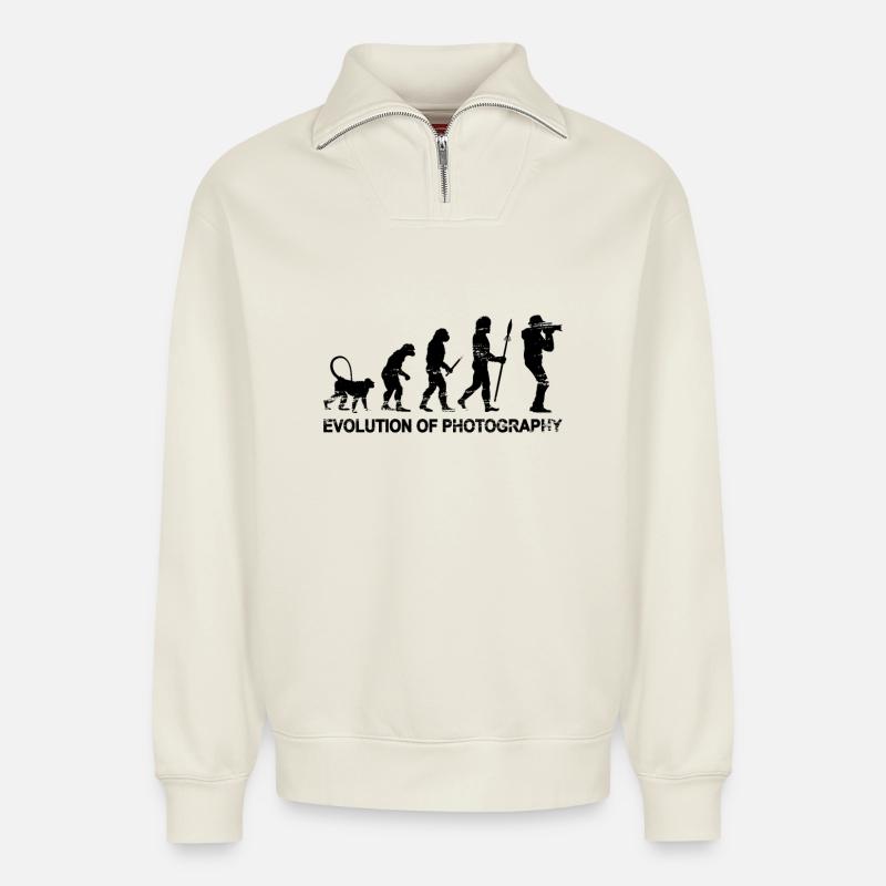 Evolution der Fotografie - Relaxed Unisex Organic Half Zip Sweatshirt – von SPREAD - Naturweiß