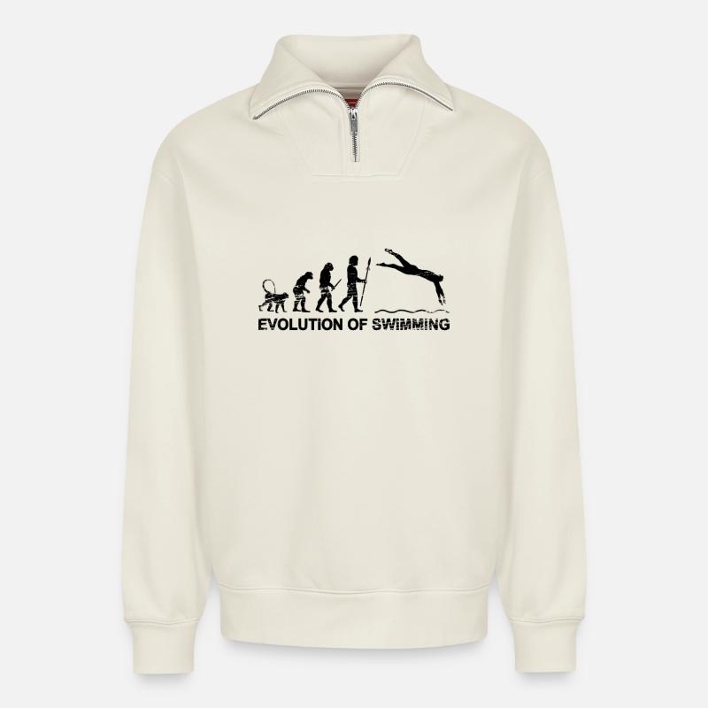 Schwimmer Evolution - Relaxed Unisex Organic Half Zip Sweatshirt – von SPREAD - Naturweiß