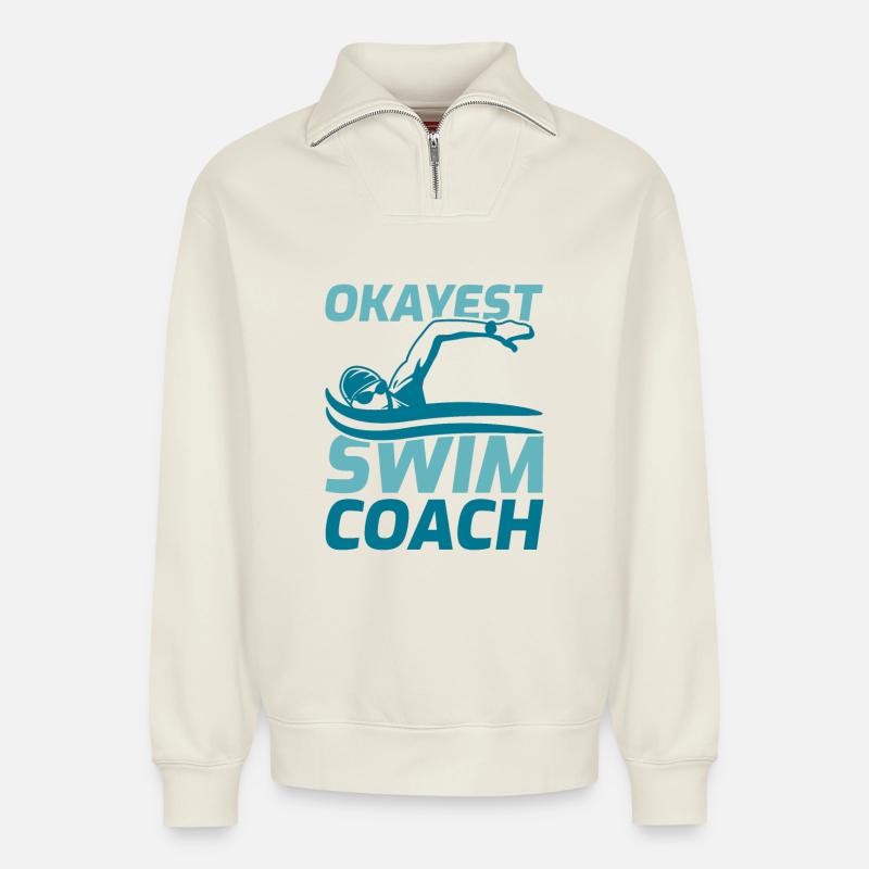 Swimming Training - Relaxed Unisex Organic Half Zip Sweatshirt – by SPREAD - off white