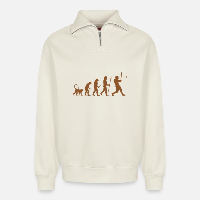 Baseball Evolution - Relaxed Unisex Organic Half Zip Sweatshirt – by SPREAD - off white