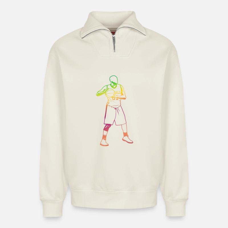Basketteur - Sweat unisexe décontracté en coton biologique à demi-zip – de SPREAD - blanc cassé