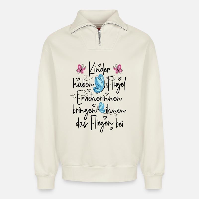 Erzieherin - Relaxed Unisex Organic Half Zip Sweatshirt – von SPREAD - Naturweiß