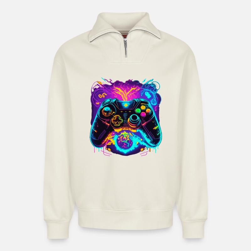Power Graffiti Gaming Controller - Relaxed Unisex Organic Half Zip Sweatshirt – von SPREAD - Naturweiß