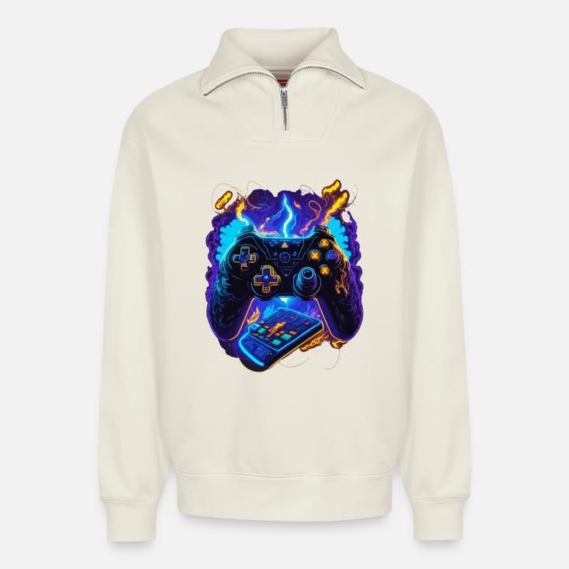 Cyber Gaming Controller - Relaxed Unisex Organic Half Zip Sweatshirt – von SPREAD - Naturweiß
