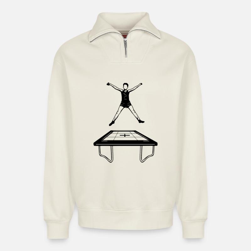 Garçon trampoline - Sweat unisexe décontracté en coton biologique à demi-zip – de SPREAD - blanc cassé
