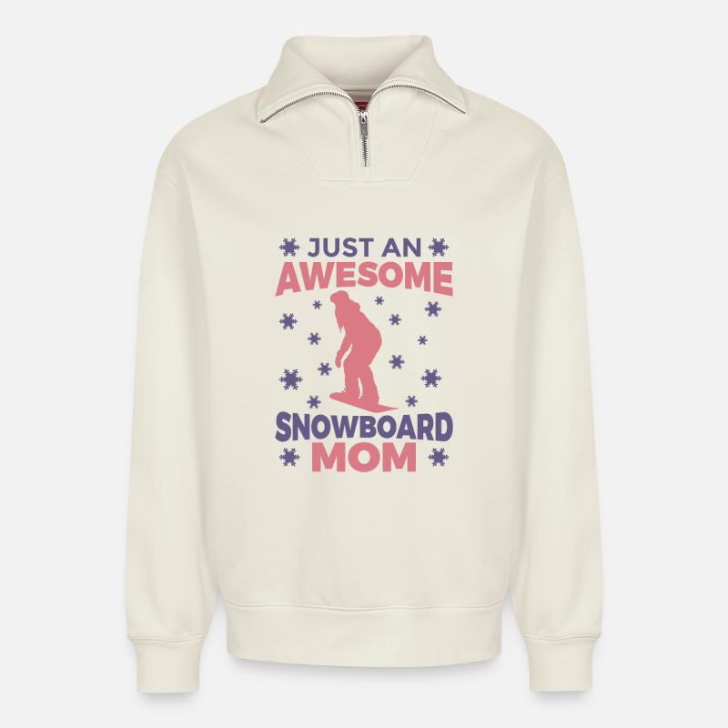 Snowboarding Mama - Relaxed Unisex Organic Half Zip Sweatshirt – von SPREAD - Naturweiß