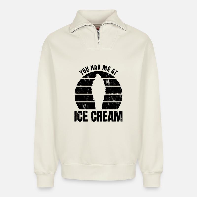 Du hattest mich bei Eiscreme - Relaxed Unisex Organic Half Zip Sweatshirt – von SPREAD - Naturweiß