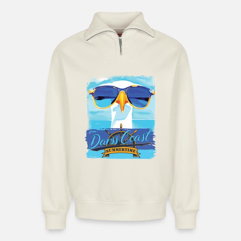DarssCoast Möwe - blue white Möwen Collection - Relaxed Unisex Organic Half Zip Sweatshirt – von SPREAD - Naturweiß