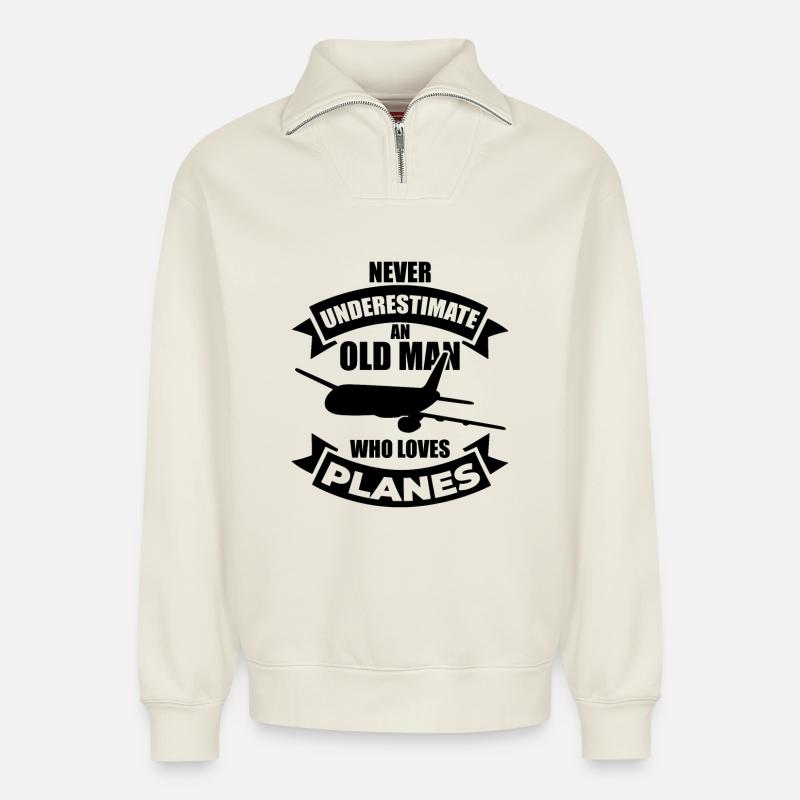 Avion Papi - Sweat unisexe décontracté en coton biologique à demi-zip – de SPREAD - blanc cassé
