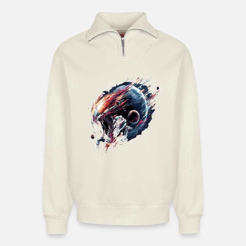 Alien Creature Planet Sci-Fi - Relaxed Unisex Organic Half Zip Sweatshirt – by SPREAD - off white