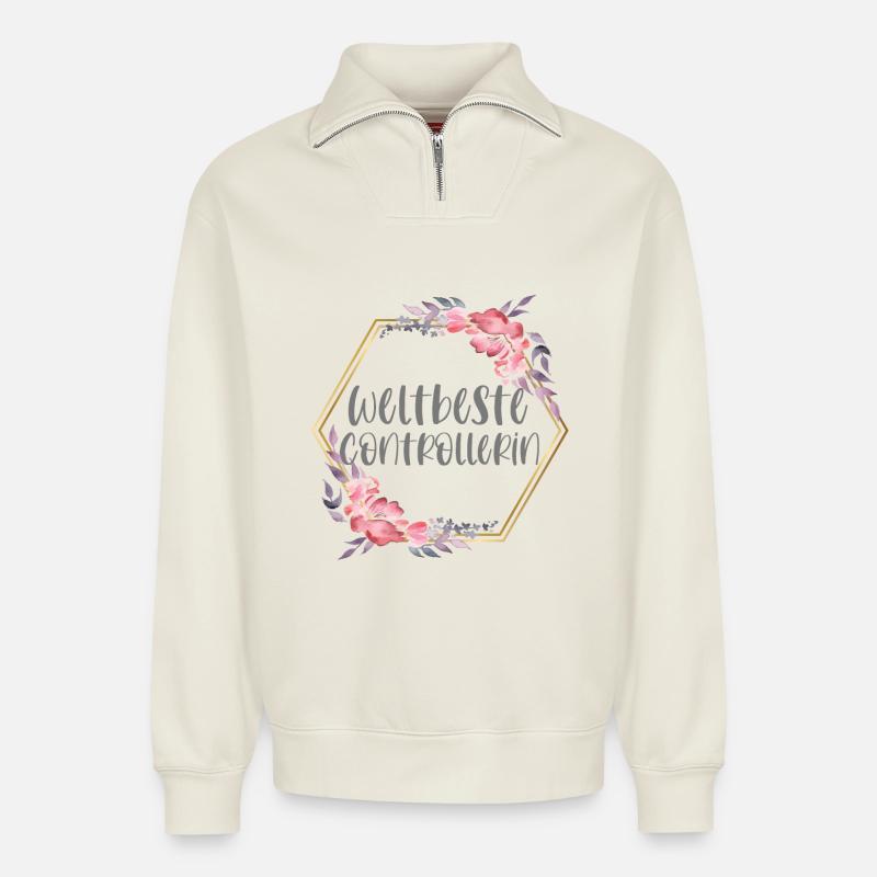 Controllerin Controlling Beruf Geschenk - Relaxed Unisex Organic Half Zip Sweatshirt – von SPREAD - Naturweiß