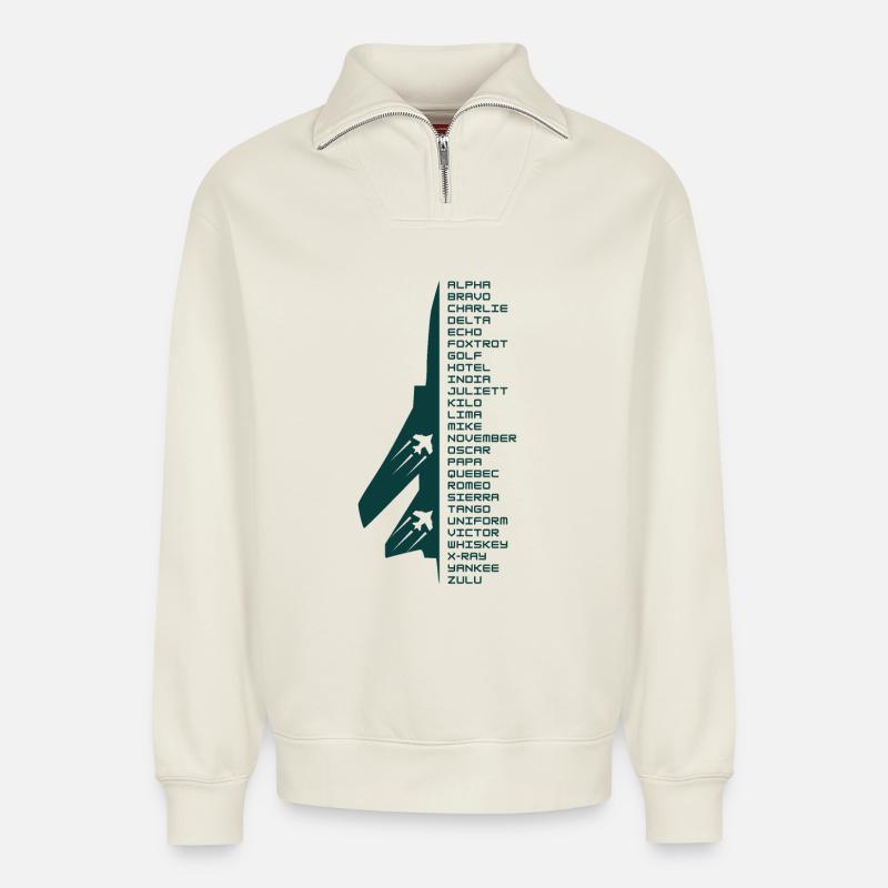 Buchstabieralphabet - Relaxed Unisex Organic Half Zip Sweatshirt – von SPREAD - Naturweiß