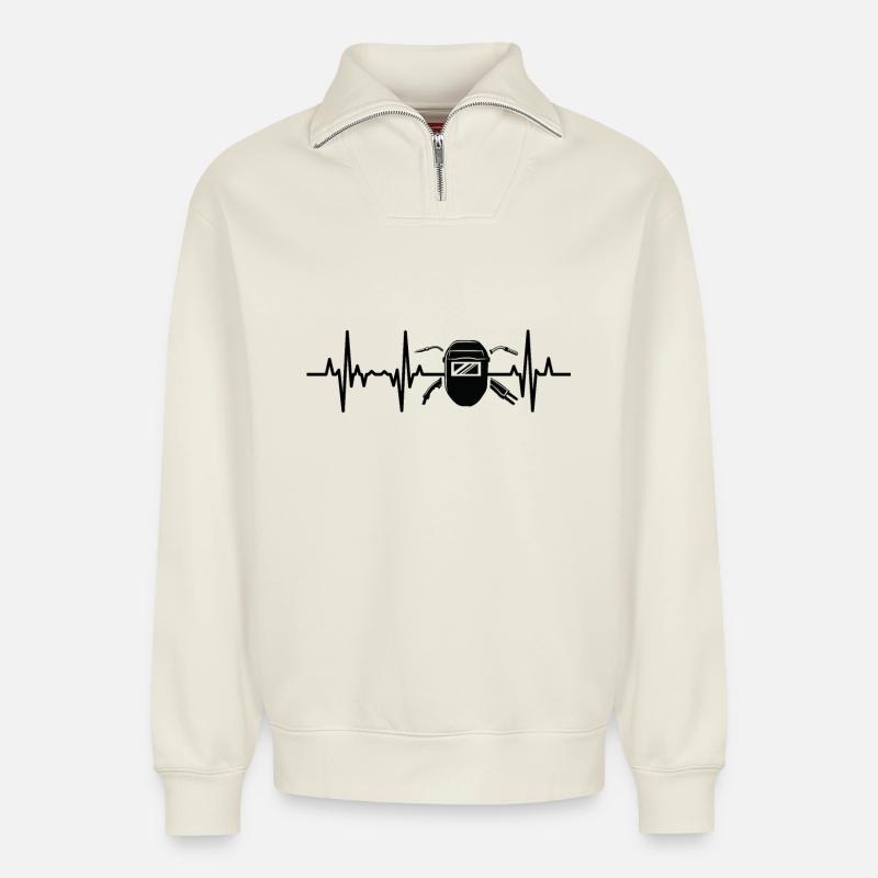 Welding machine ECG - Relaxed Unisex Organic Half Zip Sweatshirt – by SPREAD - off white