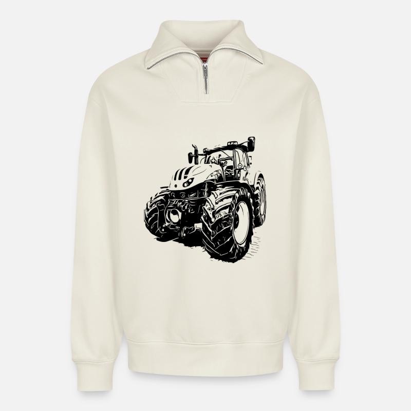 Traktor - Relaxed Unisex Organic Half Zip Sweatshirt – von SPREAD - Naturweiß