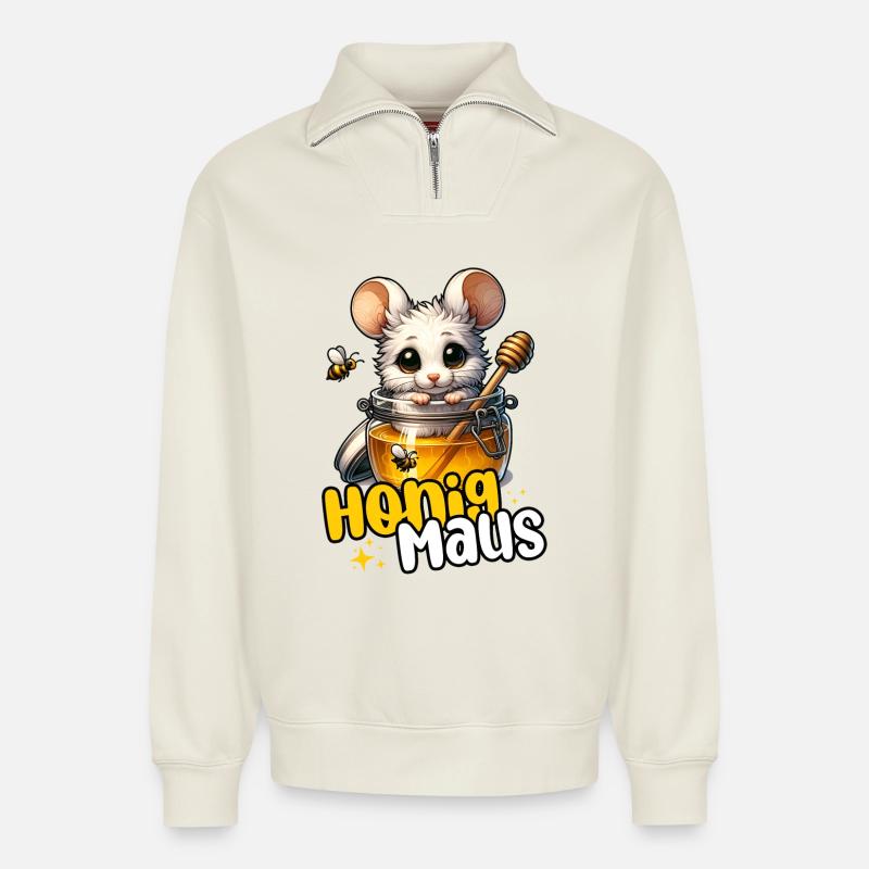 Honigmaus – Süße Maus im Honigglas - Relaxed Unisex Organic Half Zip Sweatshirt – von SPREAD - Naturweiß