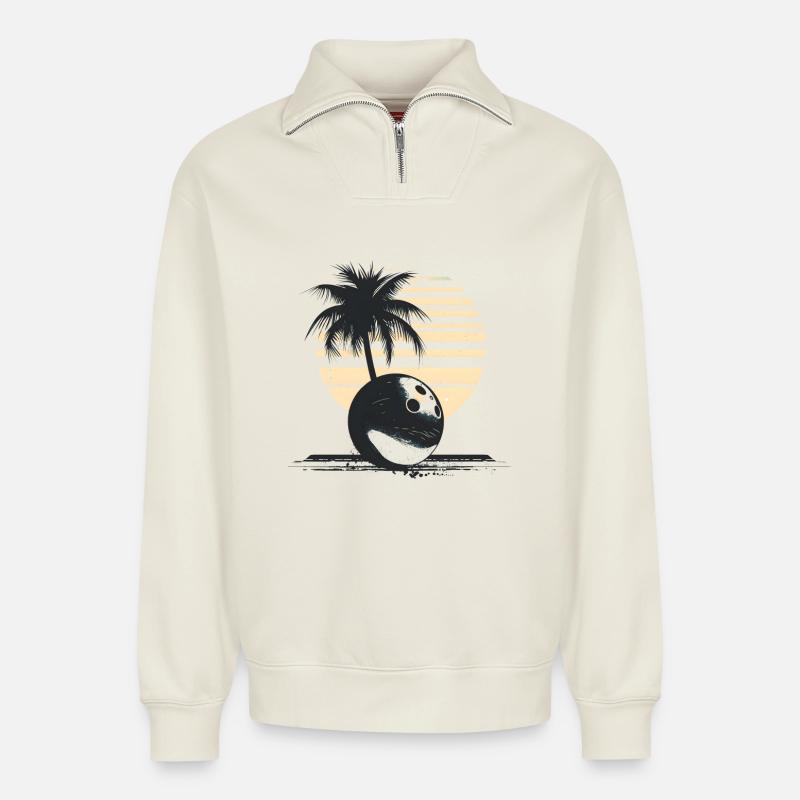Bowling Sketch - Relaxed Unisex Organic Half Zip Sweatshirt – by SPREAD - off white