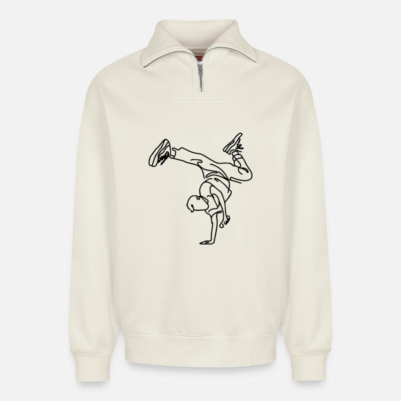 Breakdance Junge - Relaxed Unisex Organic Half Zip Sweatshirt – von SPREAD - Naturweiß