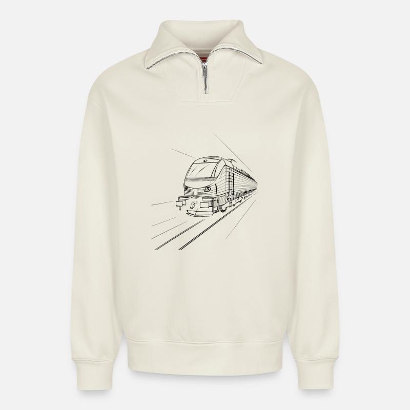 Train Sketch - Relaxed Unisex Organic Half Zip Sweatshirt – by SPREAD - off white