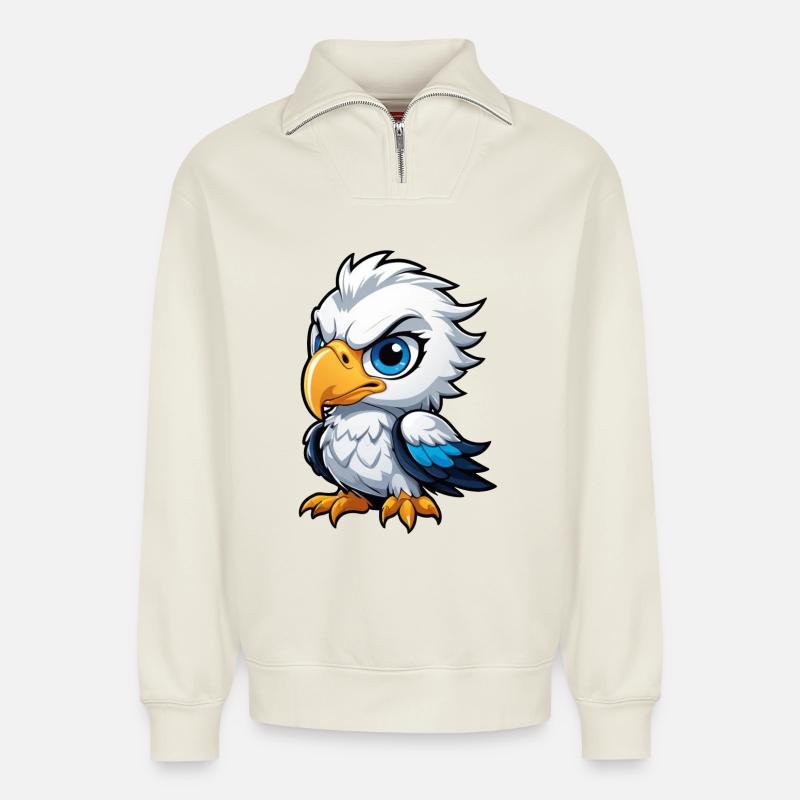 Cheeky Eagle Chick - Relaxed Unisex Organic Half Zip Sweatshirt – von SPREAD - Naturweiß