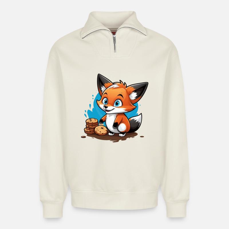 Fuchs Süßer Fratz - Relaxed Unisex Organic Half Zip Sweatshirt – von SPREAD - Naturweiß