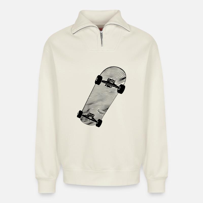 Skateboard Drawing - Relaxed Unisex Organic Half Zip Sweatshirt – by SPREAD - off white