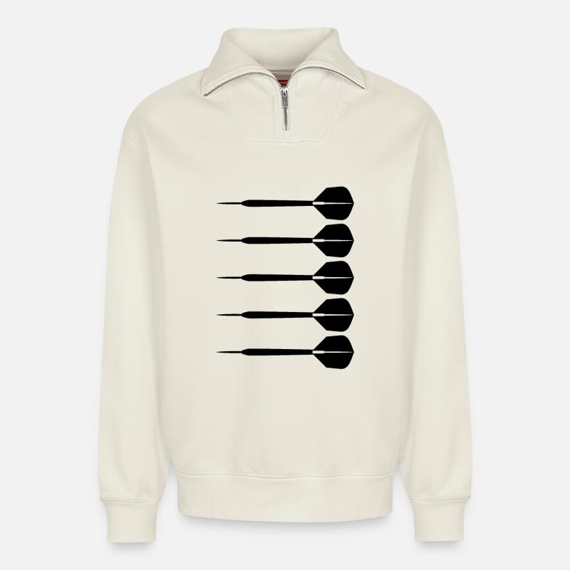 Dessin de fléchettes - Sweat unisexe décontracté en coton biologique à demi-zip – de SPREAD - blanc cassé